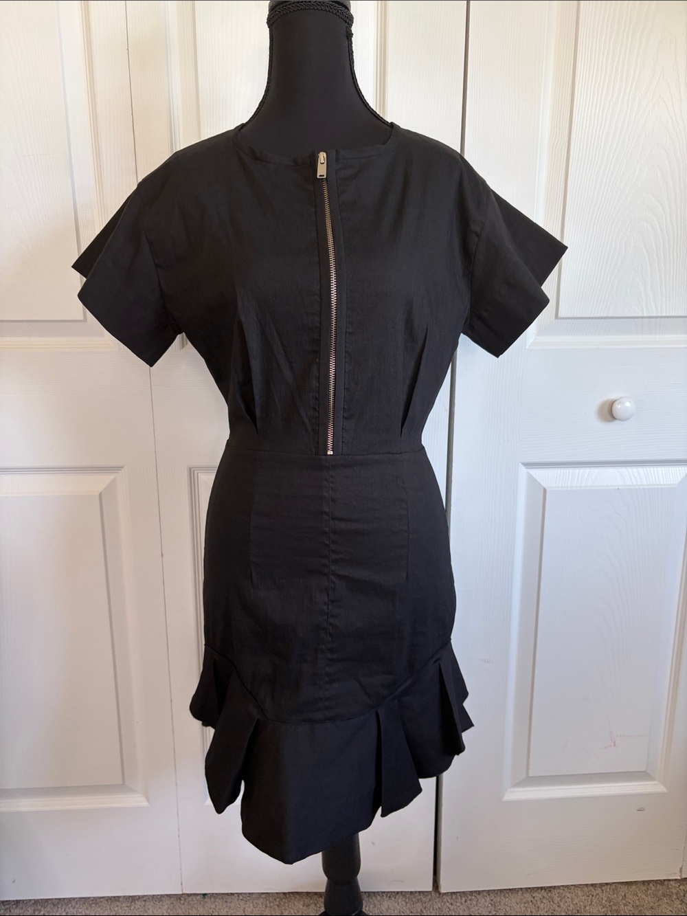 Isabel Marant Etoile Black Neit Double Zip Ruffle Dress 38 US 6 NWT Linen Blend